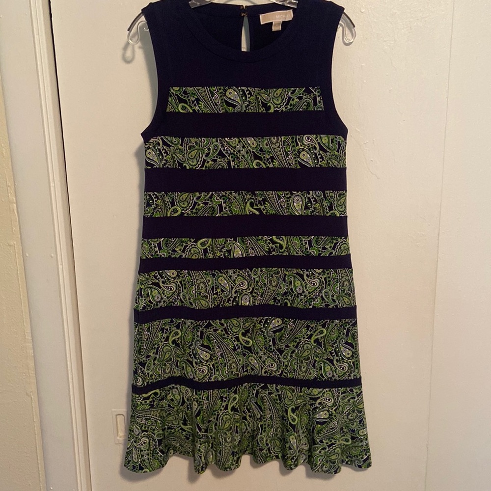 MICHAEL Michael Kors Navy and Green Paisley Shift Dress